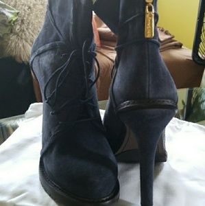 Navy Blue Suede Ankle Boots